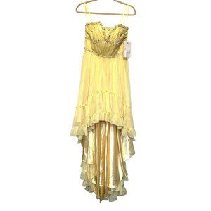 Mac Duggal Beaded Ruffle High Low Yellow Gown in Lemon Yellow Sizes 4 & 6